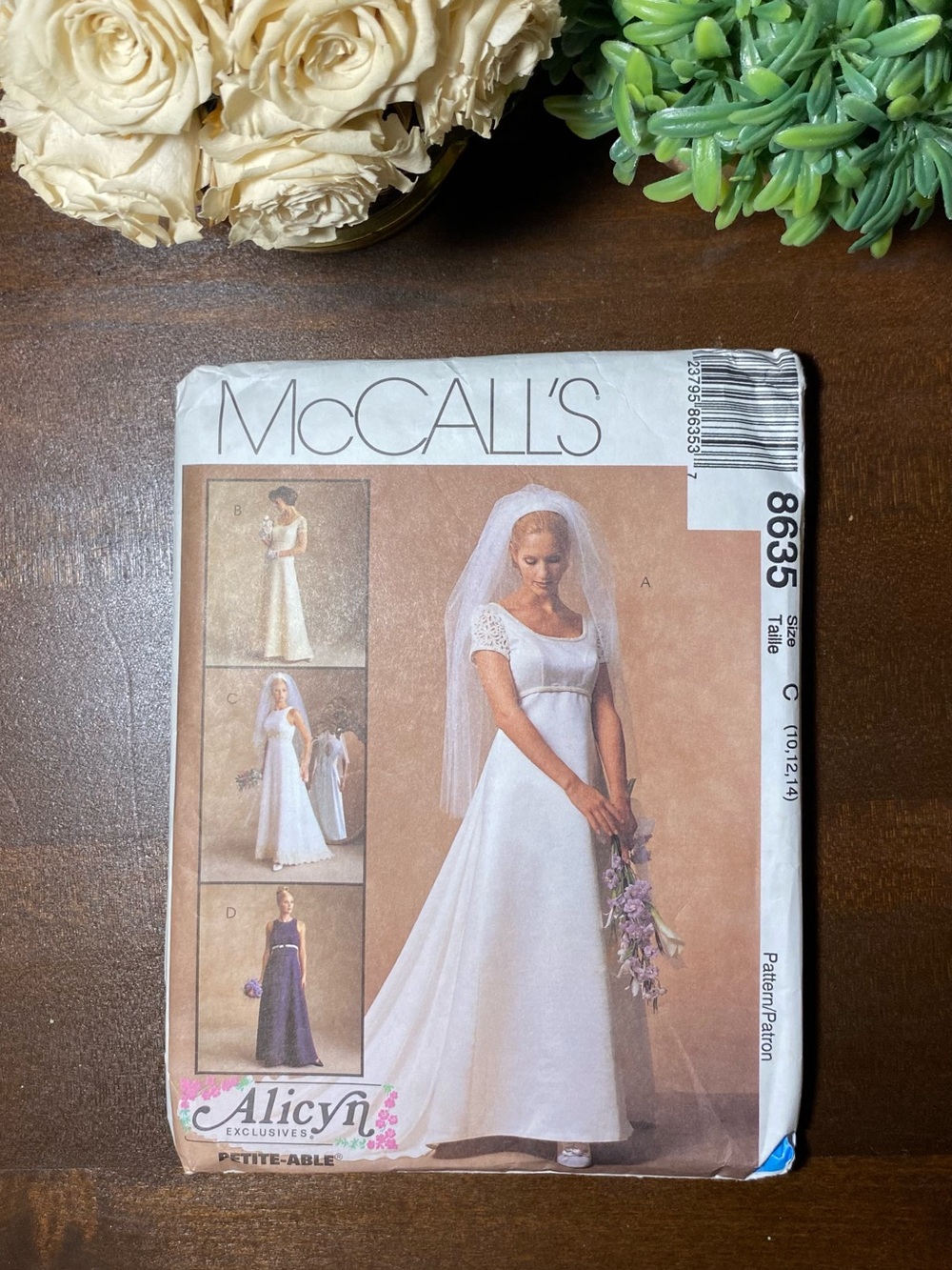 Vintage McCalls 8635 Bridal Evening Dress Sewing Pattern Size 10 12 14 UNCUT